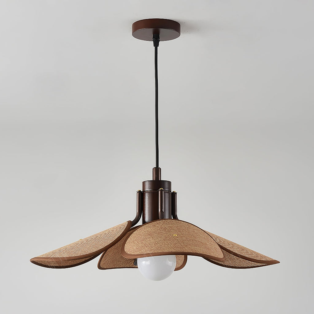 Petal Bloom Pendant Light | Metal & Fabric | Black Walnut Finish
