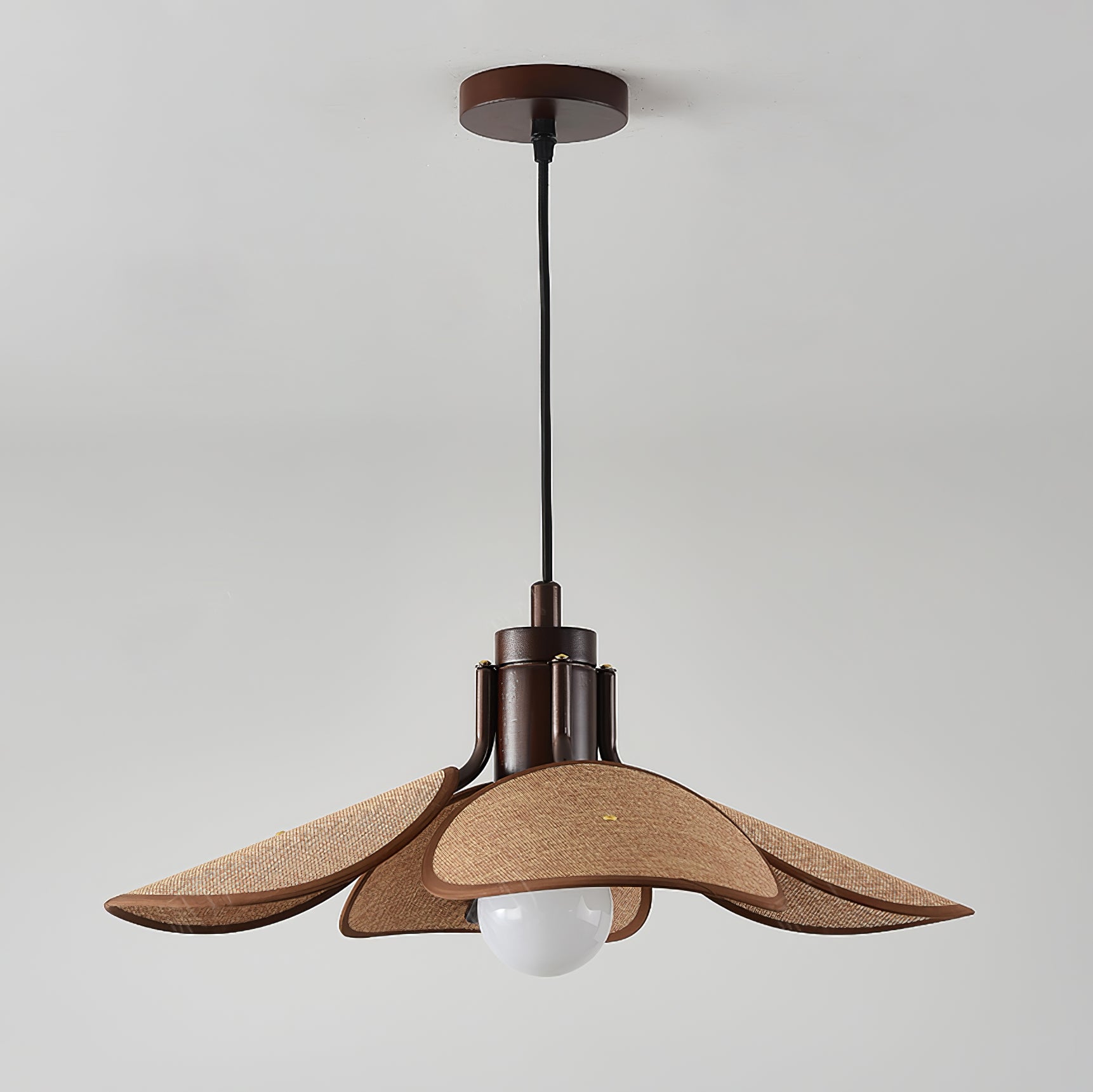 Petal Bloom Pendant Light | Metal & Fabric | Black Walnut Finish