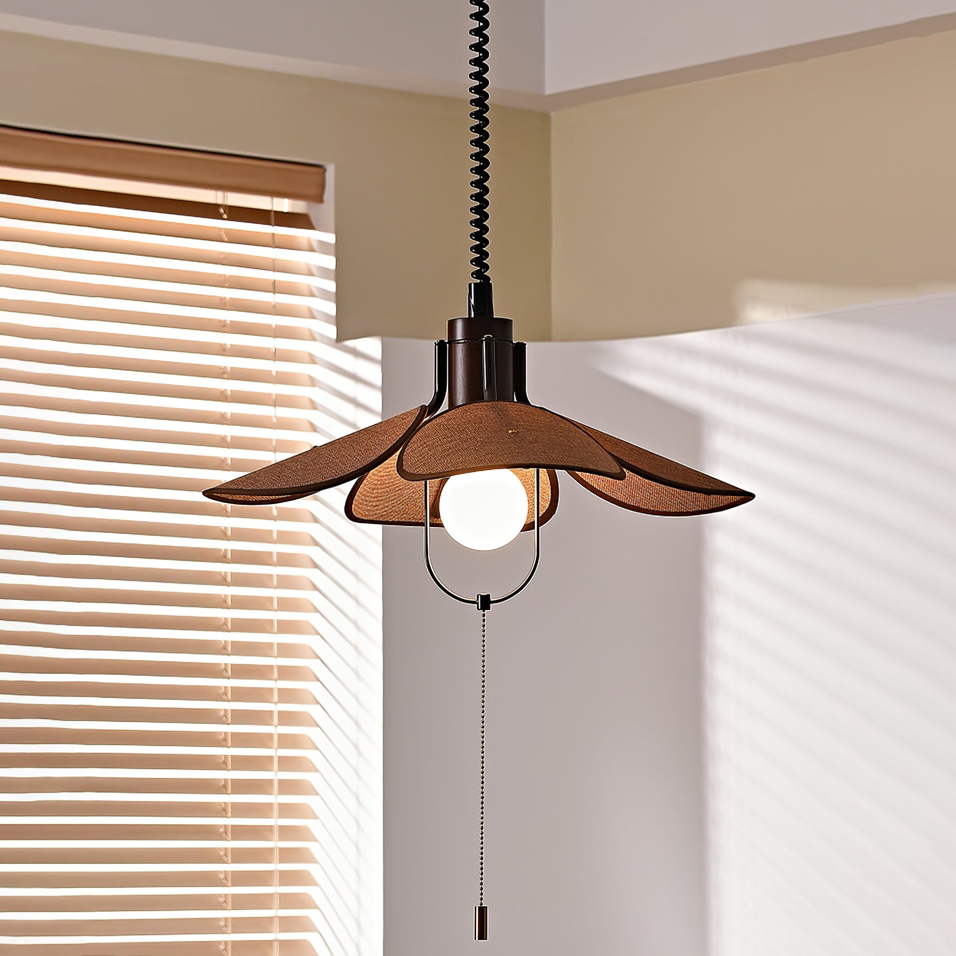 Petal Bloom Pendant Light | Metal & Fabric | Black Walnut Finish
