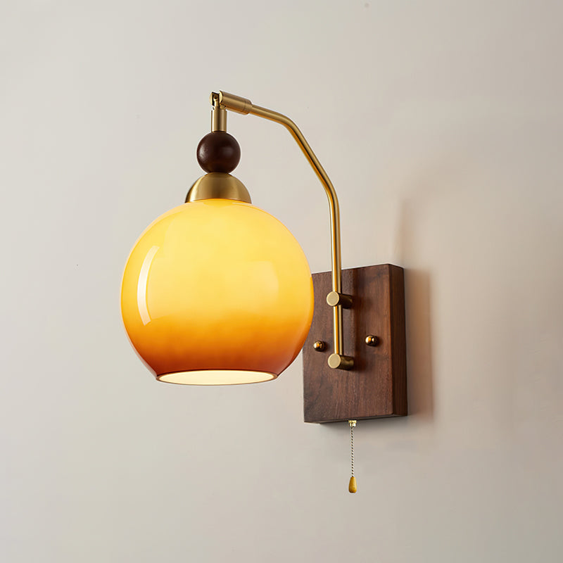 Vintage Wall Lamp | Amber Glass & Brass | Indoor Lighting