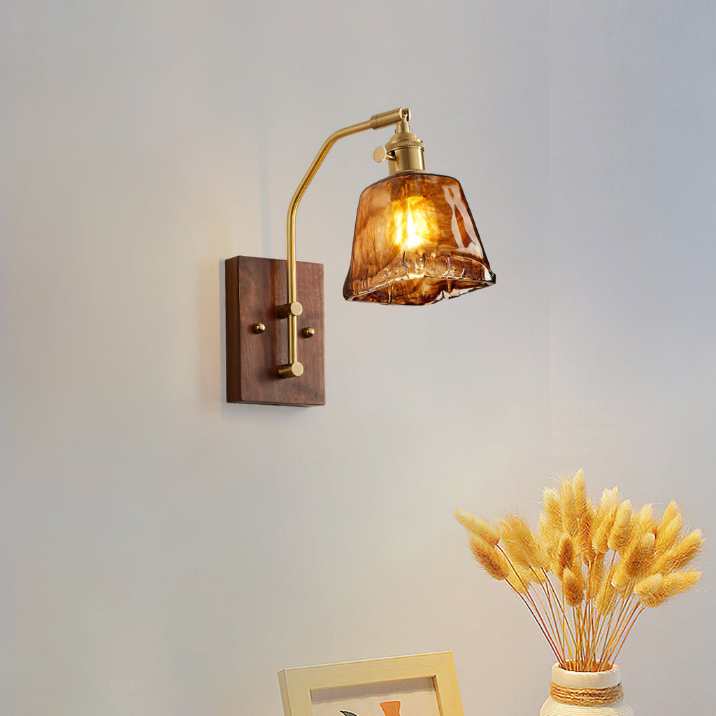 Vintage Wall Lamp | Amber Glass & Brass | Indoor Lighting
