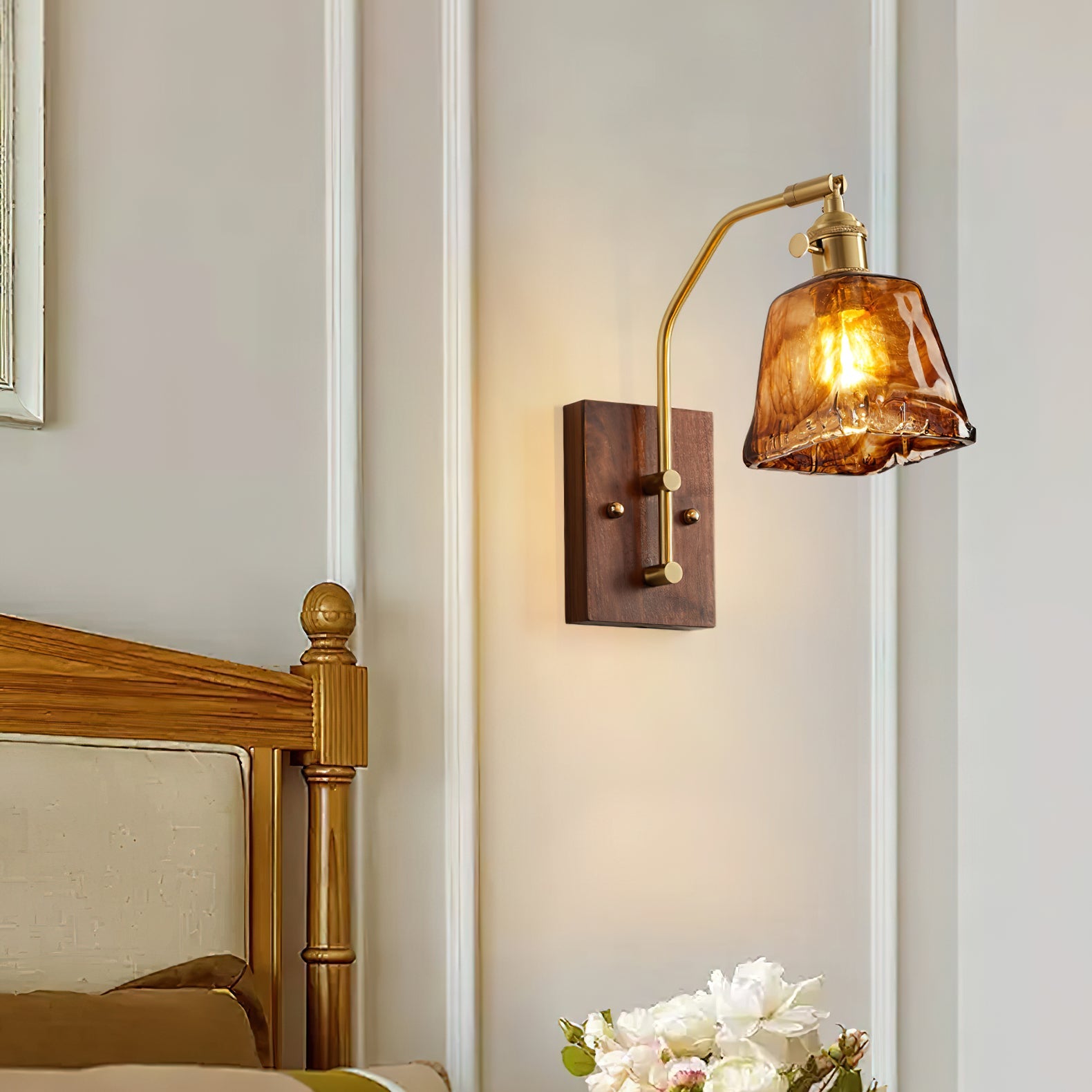 Vintage Wall Lamp | Amber Glass & Brass | Indoor Lighting
