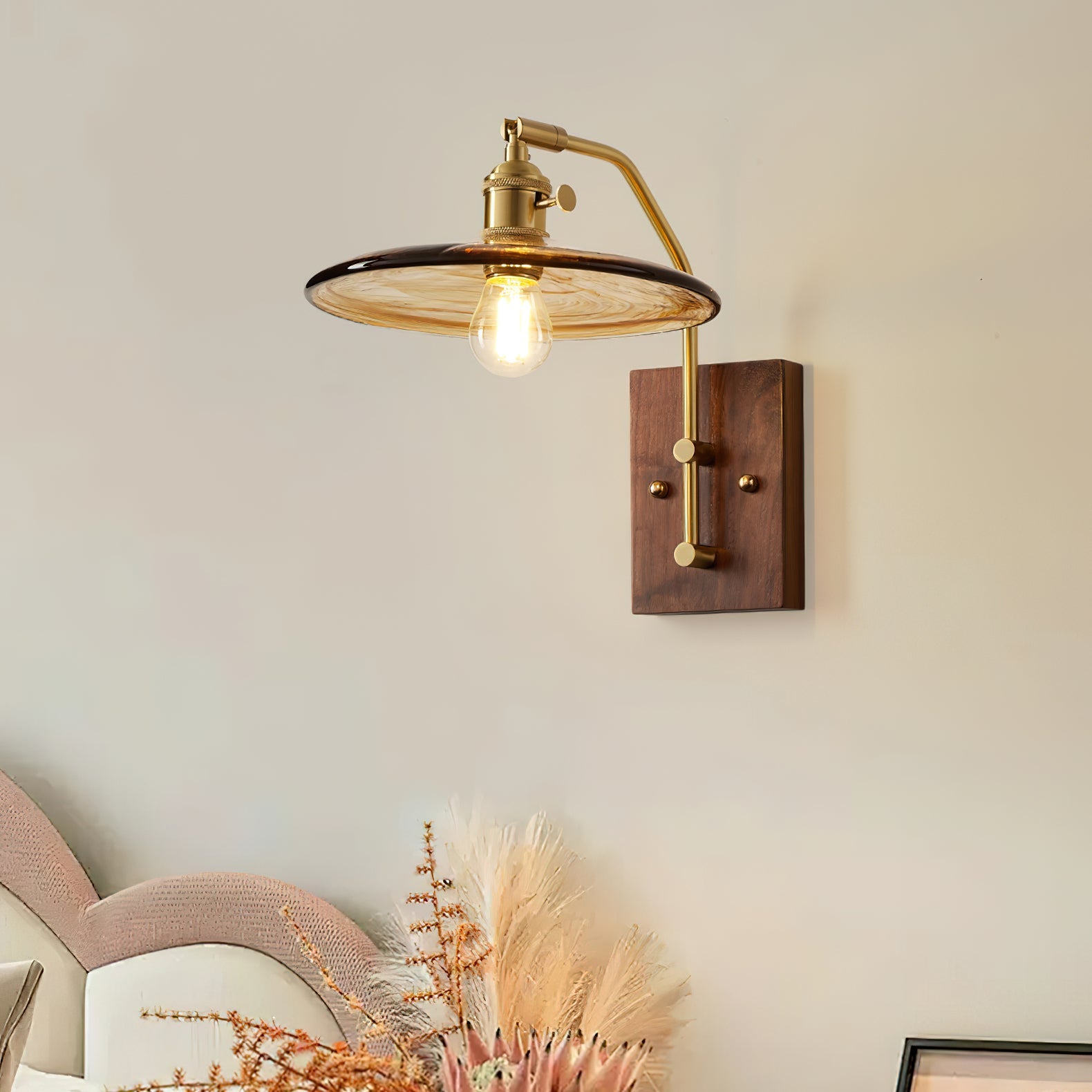 Vintage Wall Lamp | Amber Glass & Brass | Indoor Lighting