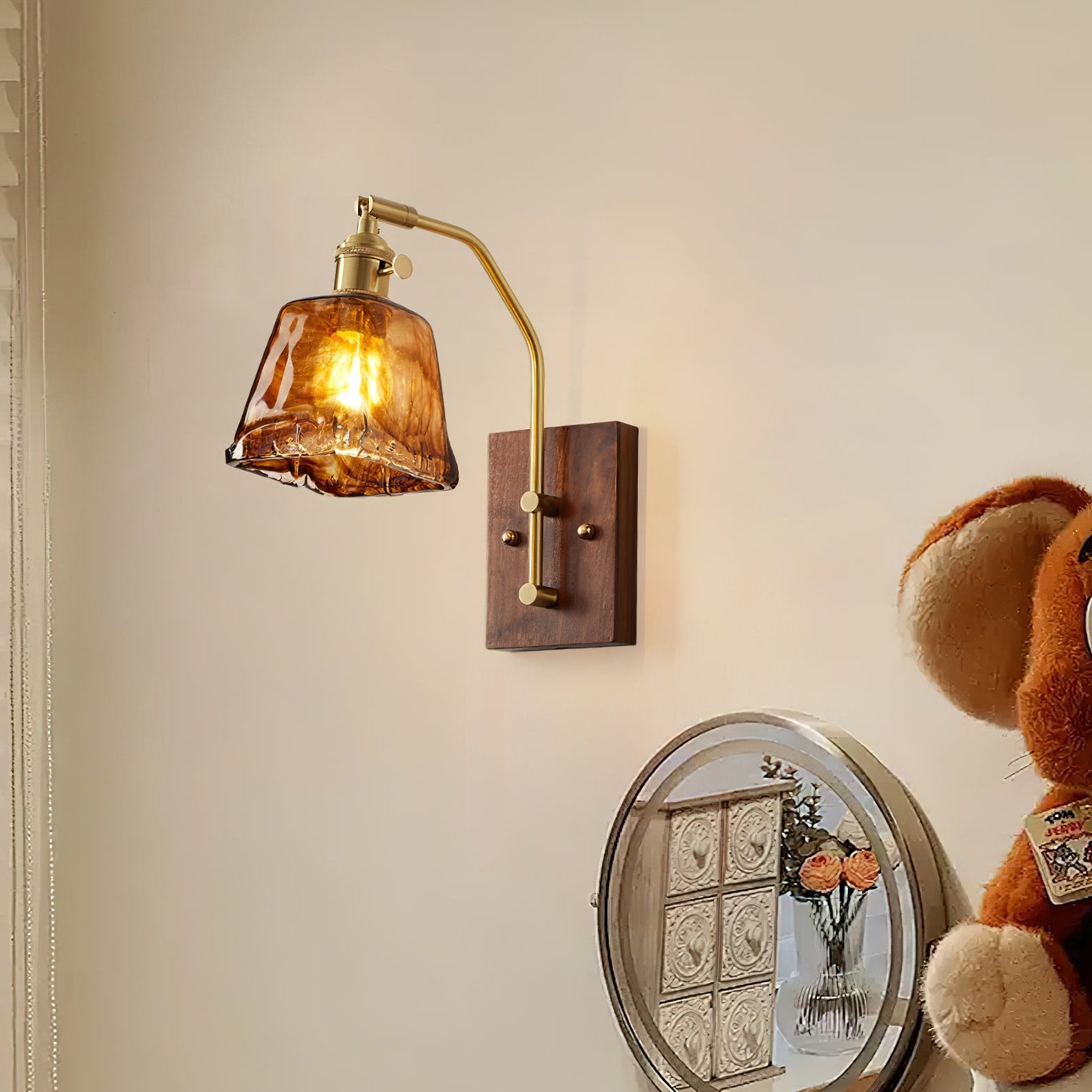 Vintage Wall Lamp | Amber Glass & Brass | Indoor Lighting
