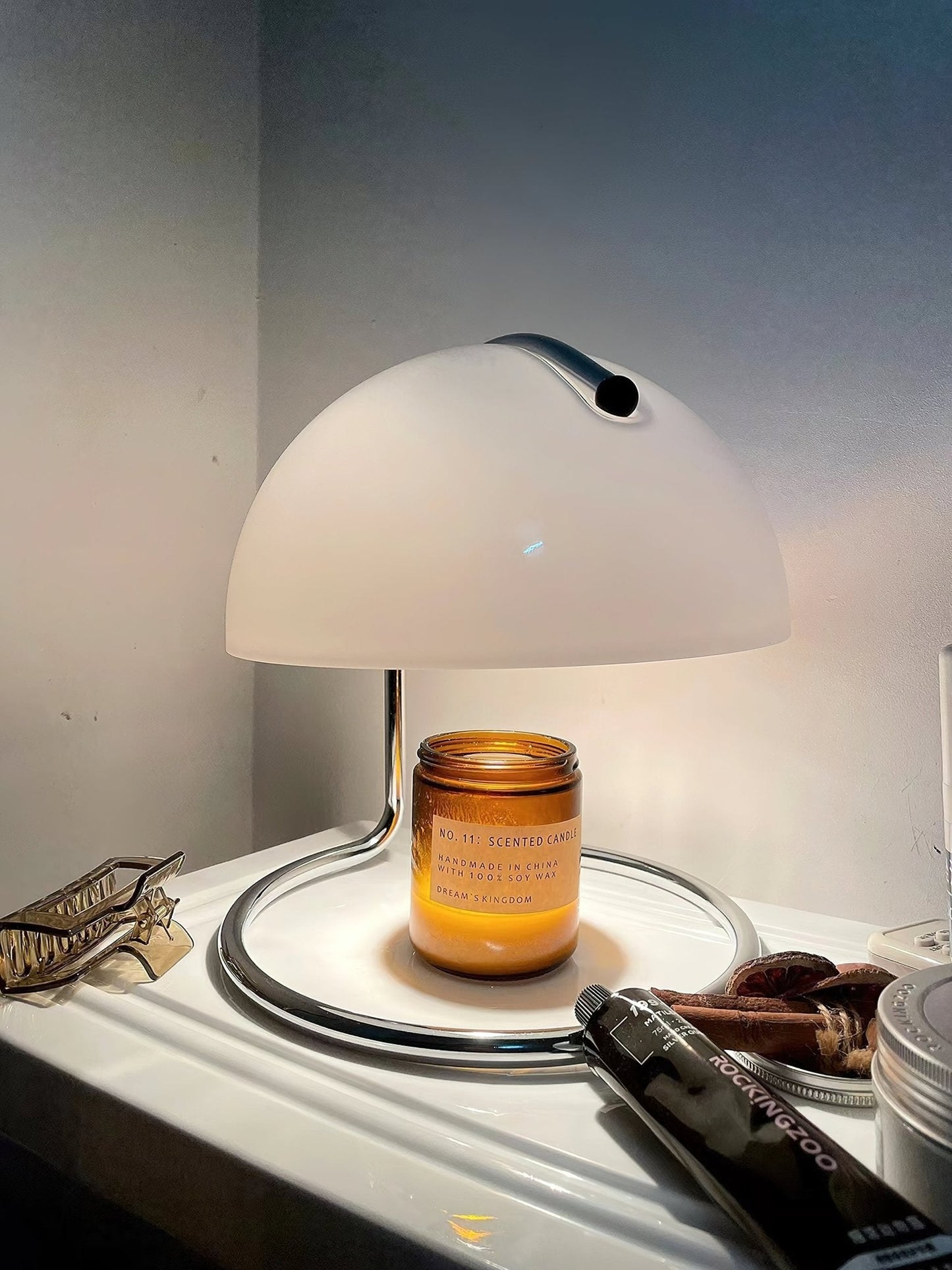 Pierre Table Lamp | Chrome Metal & Glass Accents | 24cm Diameter