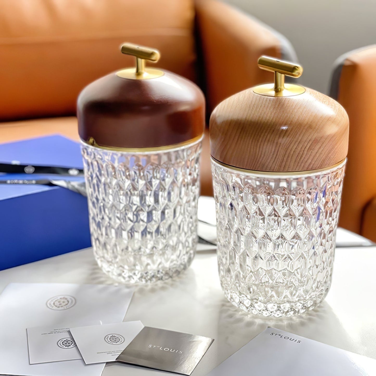 Pine Cone Table Lamp | Crystal Glass & Metal | Walnut Color