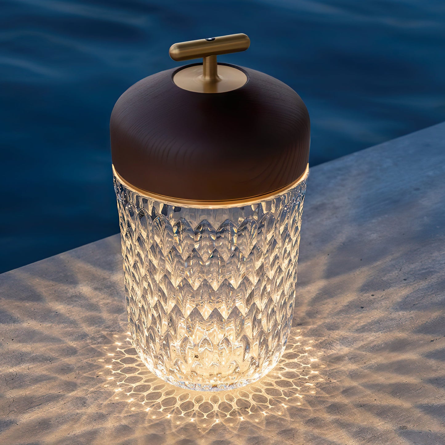 Pine Cone Table Lamp | Crystal Glass & Metal | Walnut Color