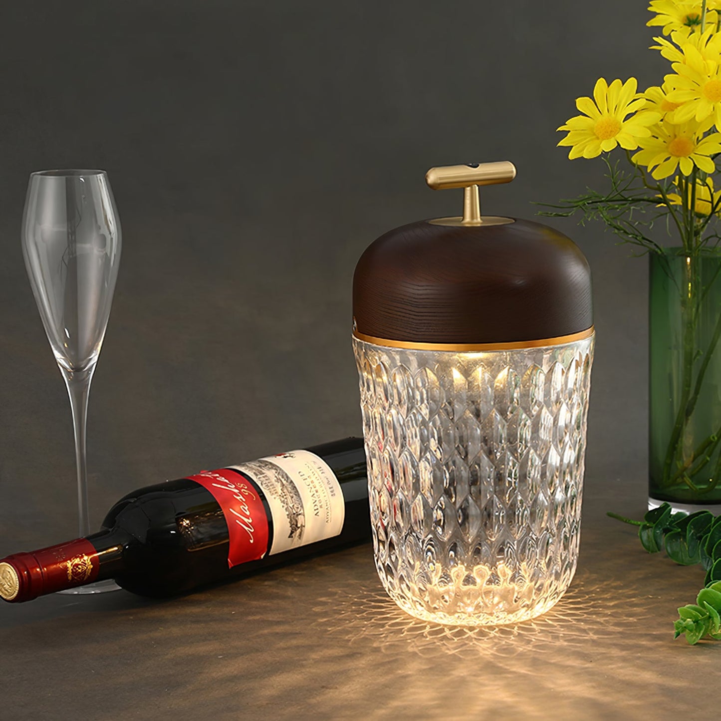 Pine Cone Table Lamp | Crystal Glass & Metal | Walnut Color