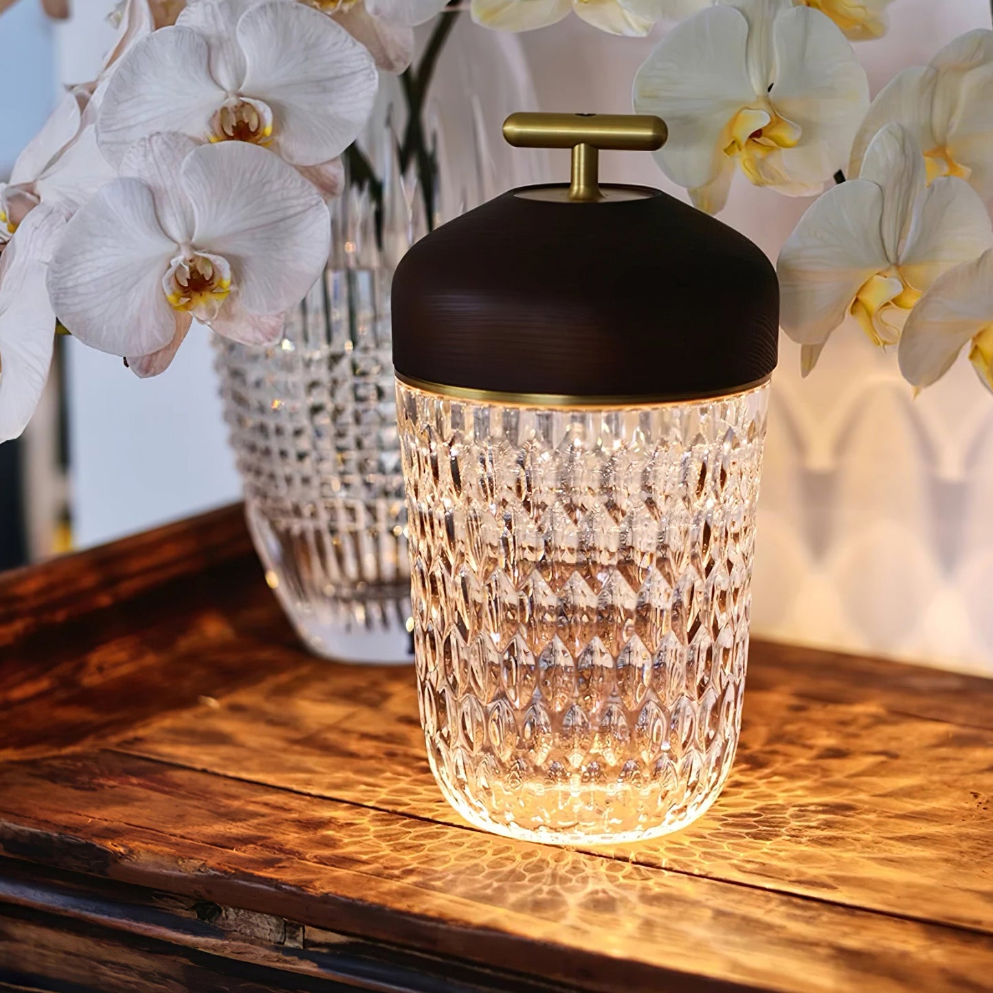 Pine Cone Table Lamp | Crystal Glass & Metal | Walnut Color