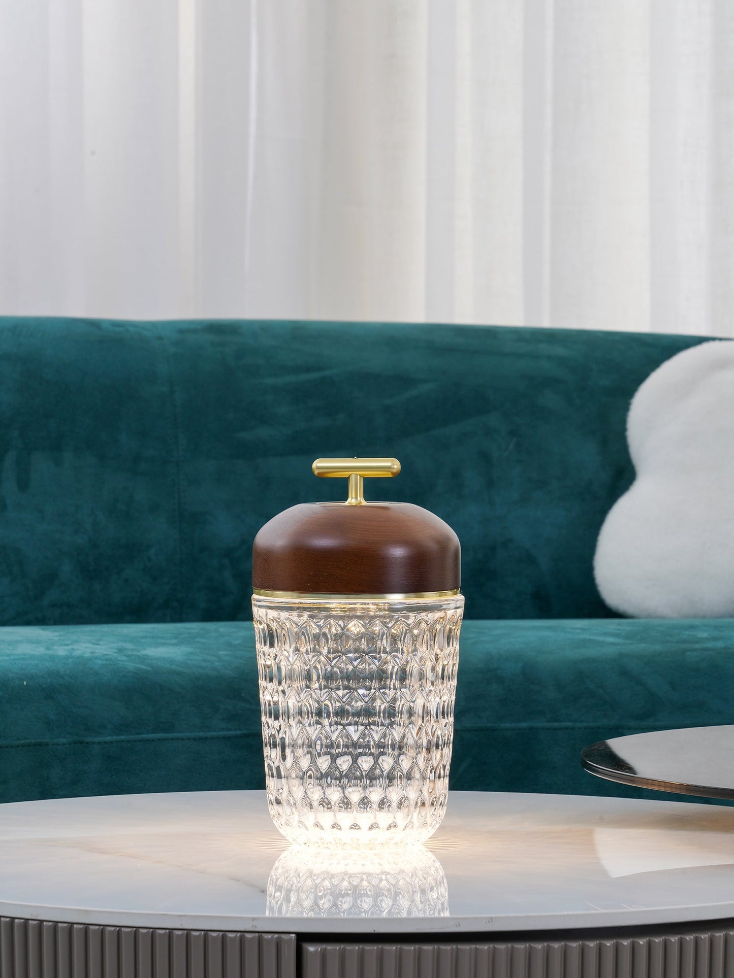 Pine Cone Table Lamp | Crystal Glass & Metal | Walnut Color