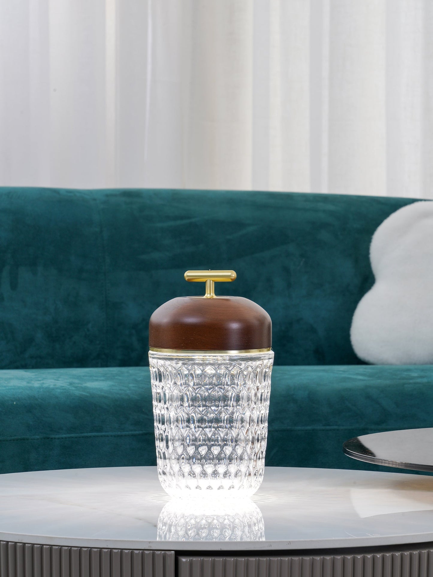 Pine Cone Table Lamp | Crystal Glass & Metal | Walnut Color