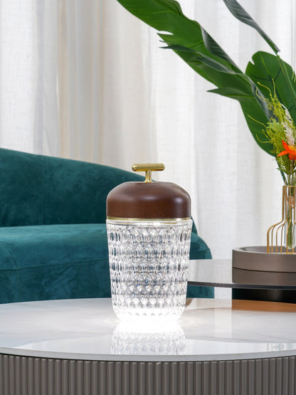 Pine Cone Table Lamp | Crystal Glass & Metal | Walnut Color