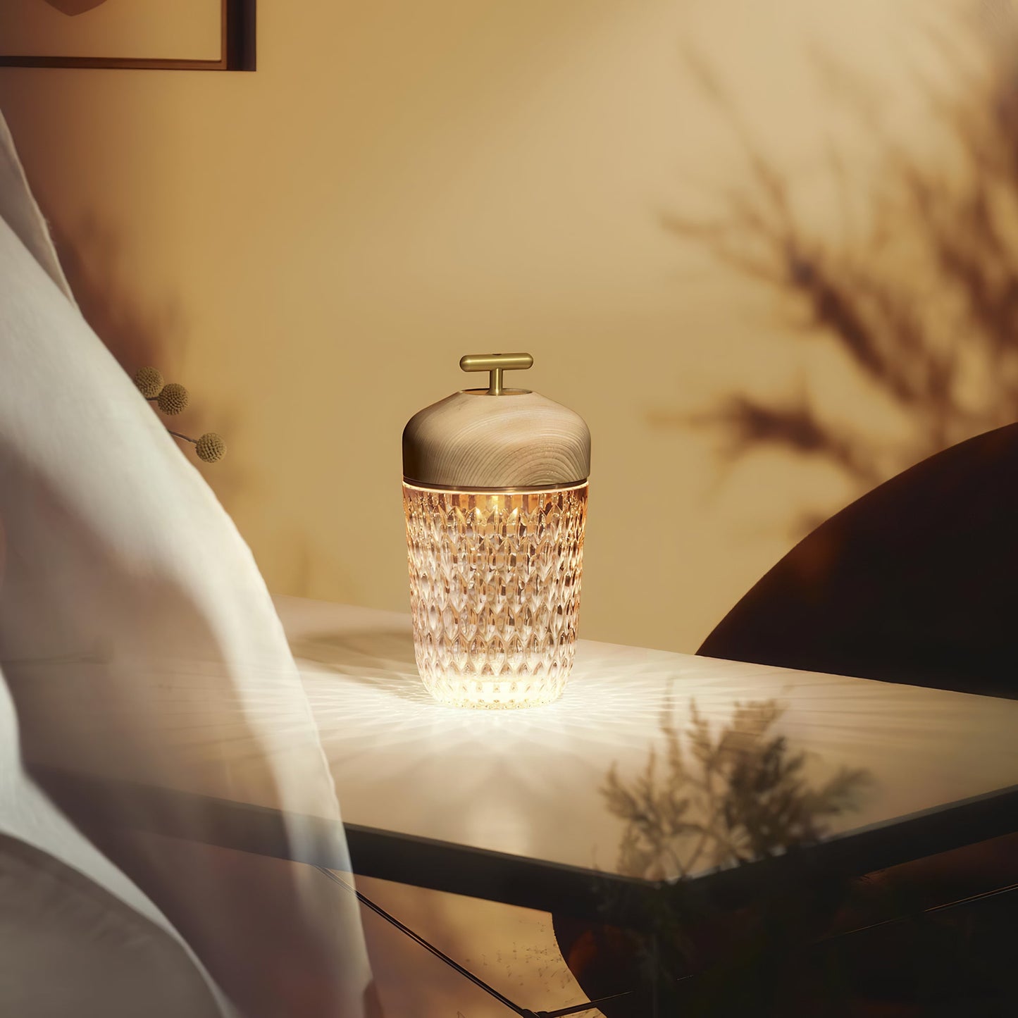 Pine Cone Table Lamp | Crystal Glass & Metal | Walnut Color