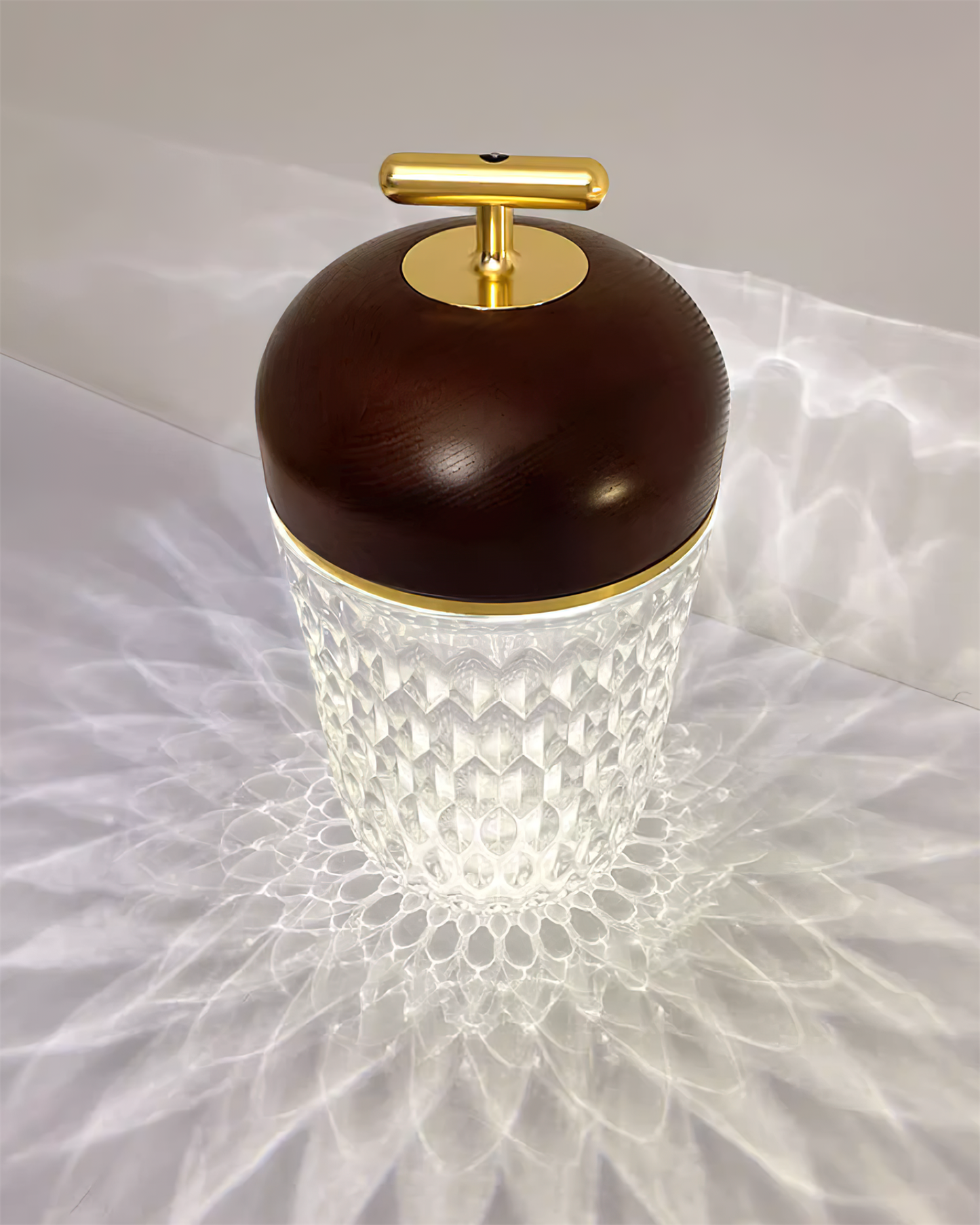 Pine Cone Table Lamp | Crystal Glass & Metal | Walnut Color