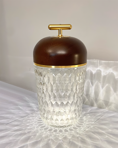 Pine Cone Table Lamp | Crystal Glass & Metal | Walnut Color