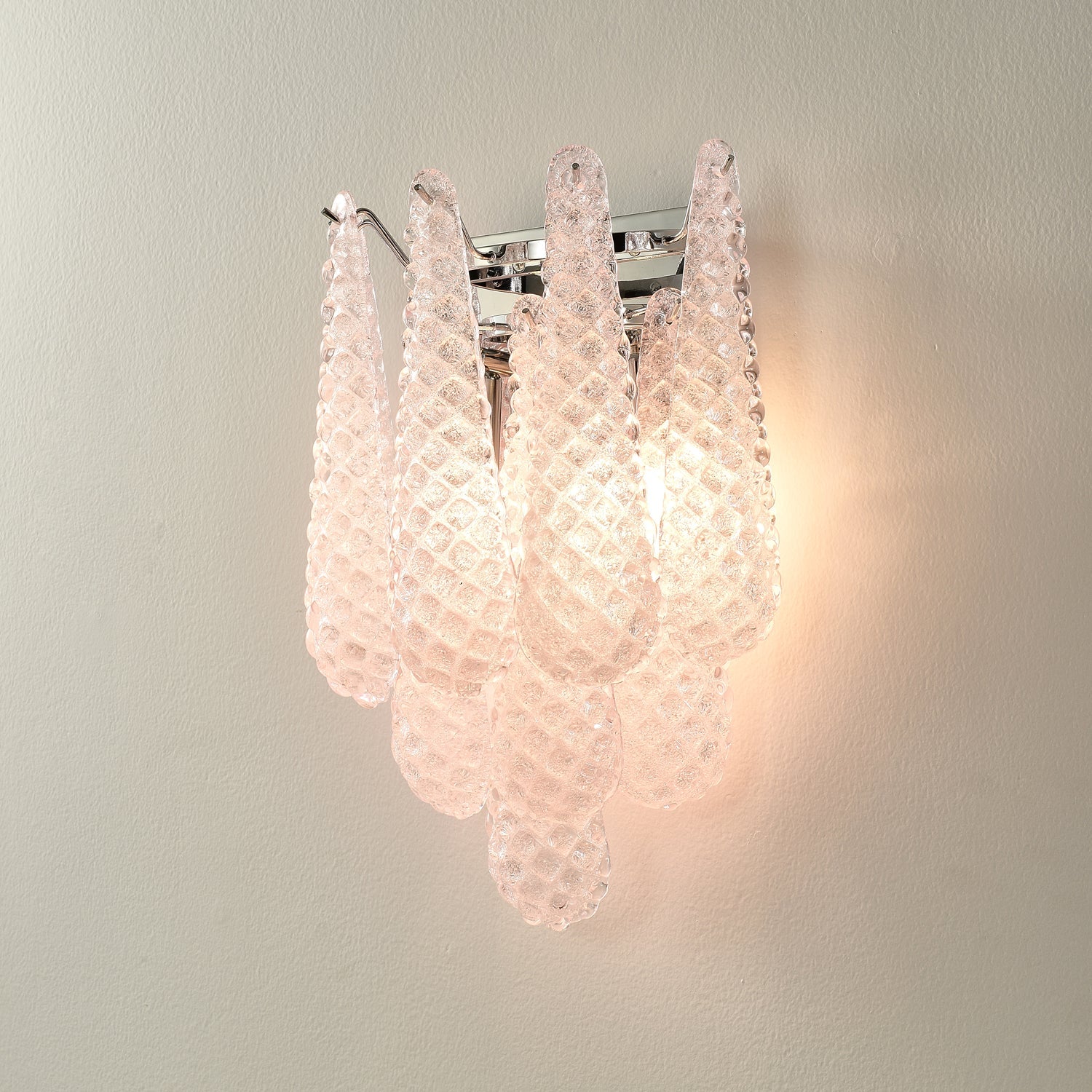 Waffle Wall Sconce | Textured Glass & Chrome | Pink, 29cm Diameter
