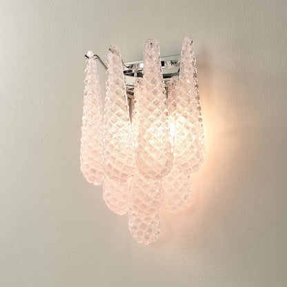 Waffle Wall Sconce | Textured Glass & Chrome | Pink, 29cm Diameter