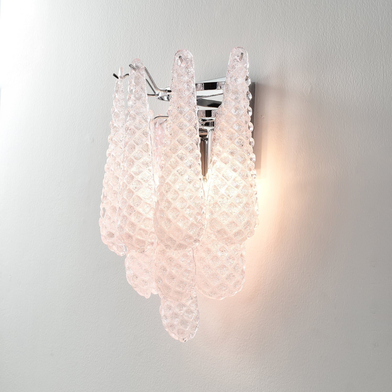 Waffle Wall Sconce | Textured Glass & Chrome | Pink, 29cm Diameter