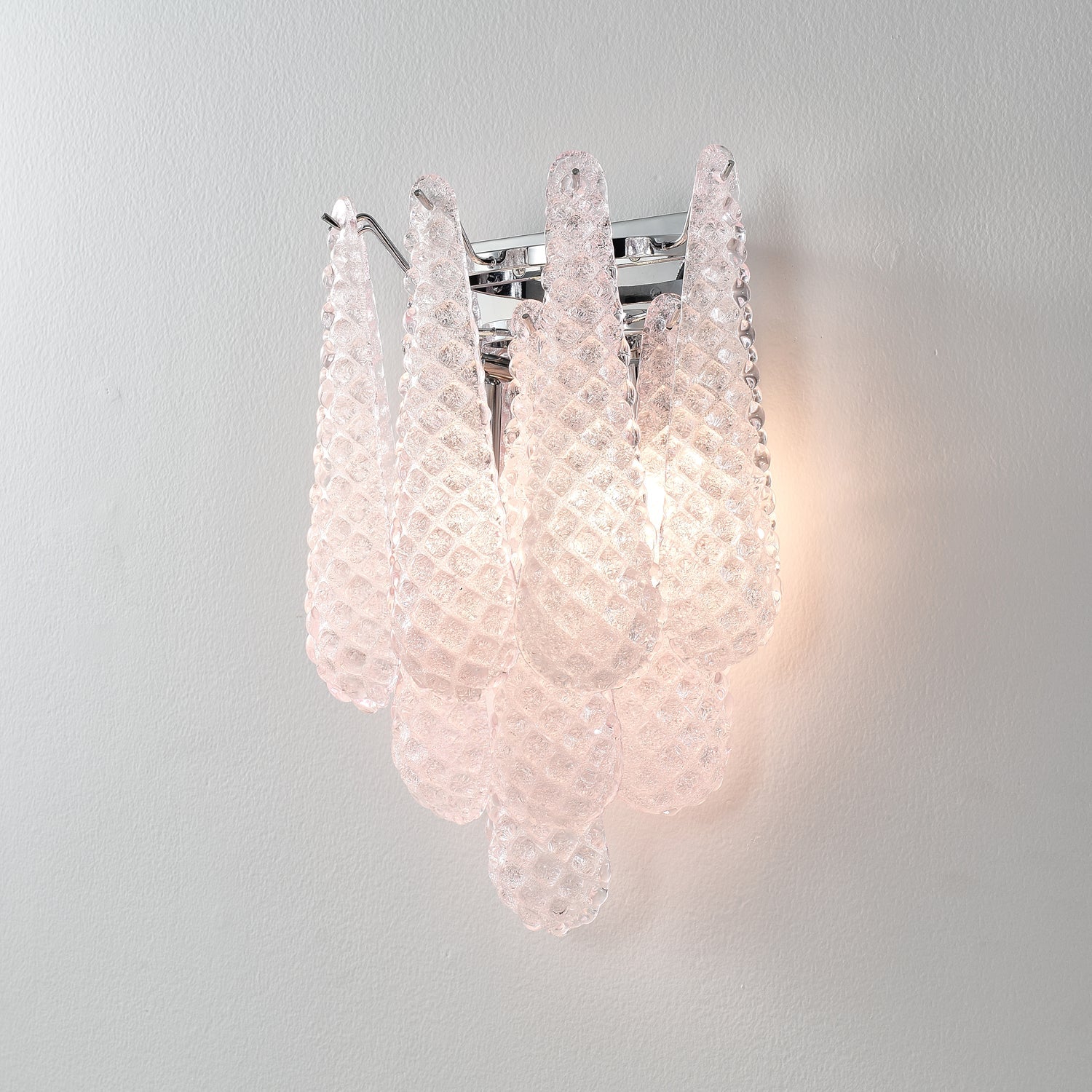 Waffle Wall Sconce | Textured Glass & Chrome | Pink, 29cm Diameter