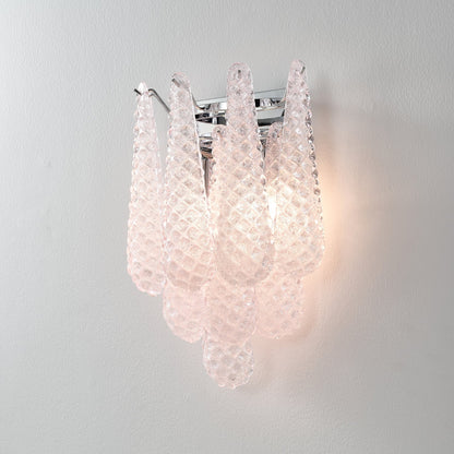 Waffle Wall Sconce | Textured Glass & Chrome | Pink, 29cm Diameter
