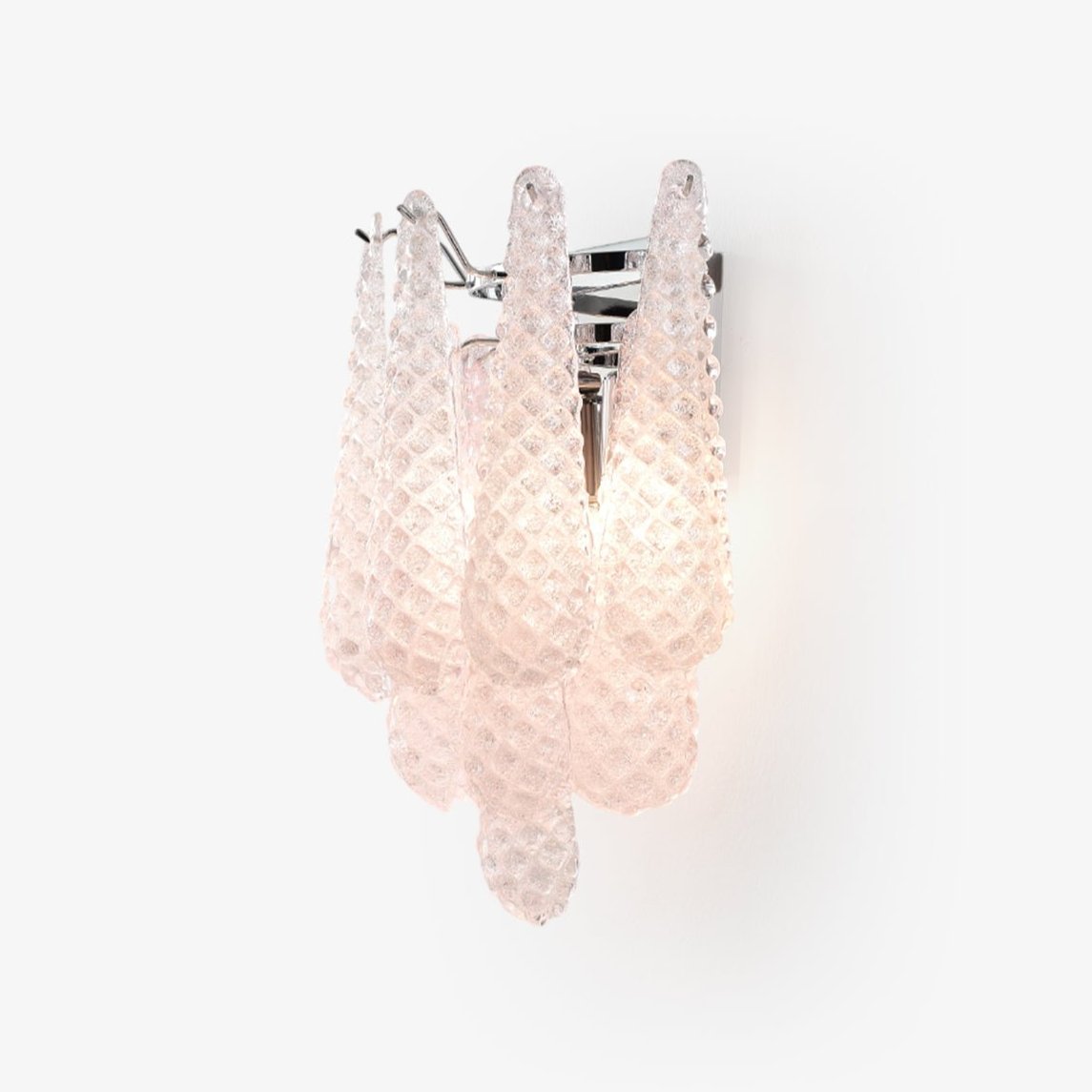 Waffle Wall Sconce | Textured Glass & Chrome | Pink, 29cm Diameter