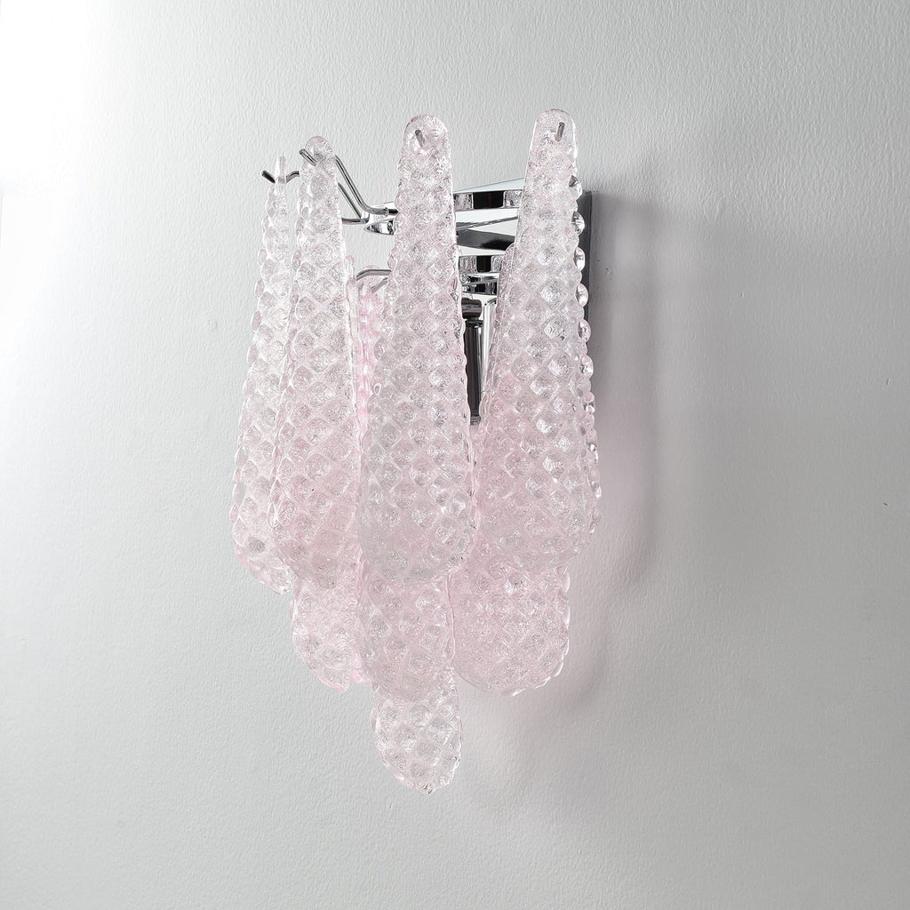 Waffle Wall Sconce | Textured Glass & Chrome | Pink, 29cm Diameter
