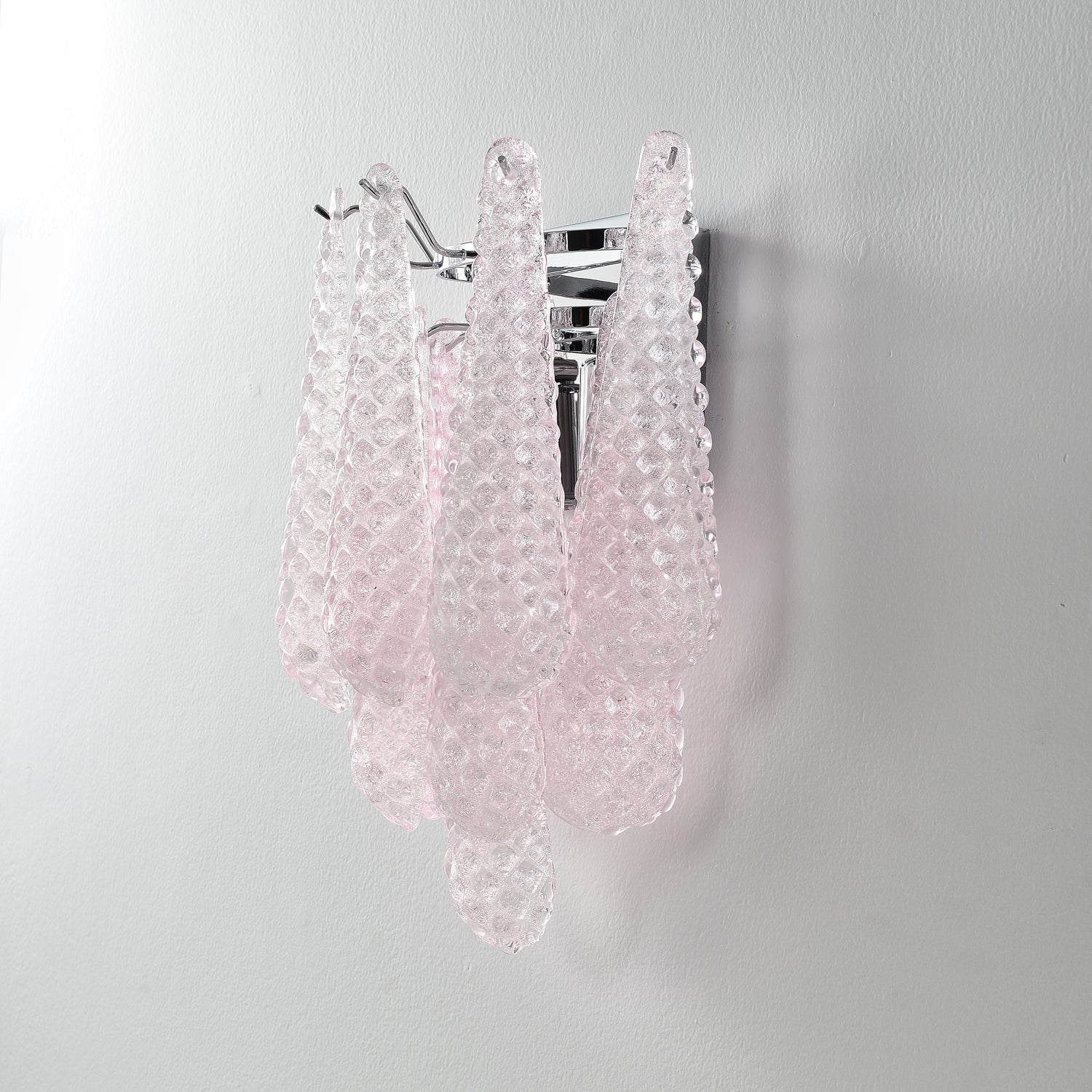 Waffle Wall Sconce | Textured Glass & Chrome | Pink, 29cm Diameter