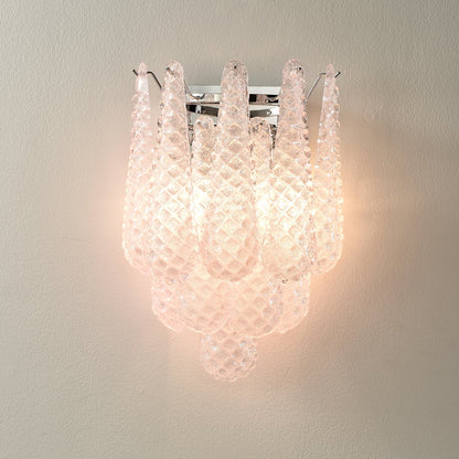 Waffle Wall Sconce | Textured Glass & Chrome | Pink, 29cm Diameter