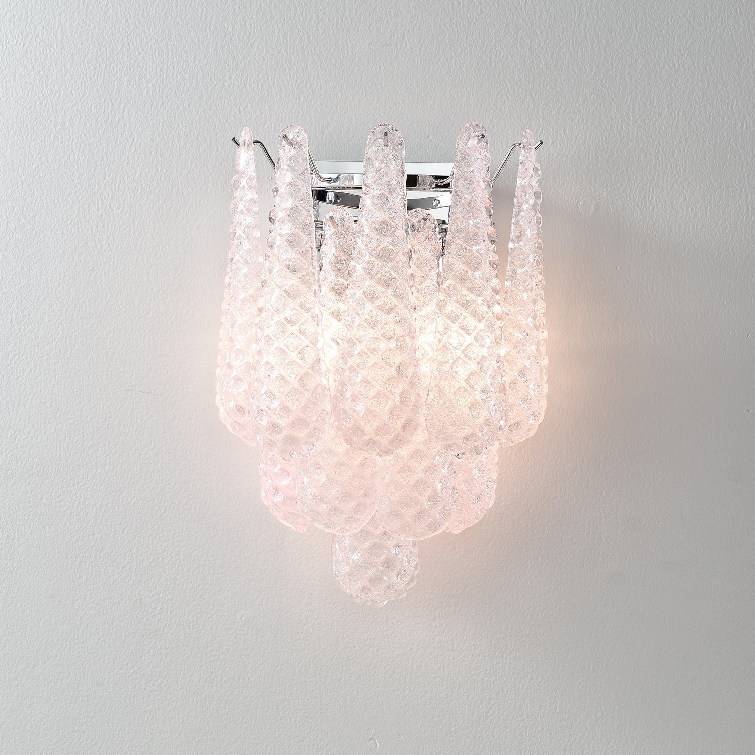 Waffle Wall Sconce | Textured Glass & Chrome | Pink, 29cm Diameter