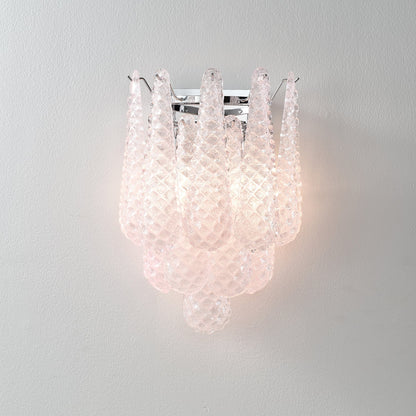 Waffle Wall Sconce | Textured Glass & Chrome | Pink, 29cm Diameter