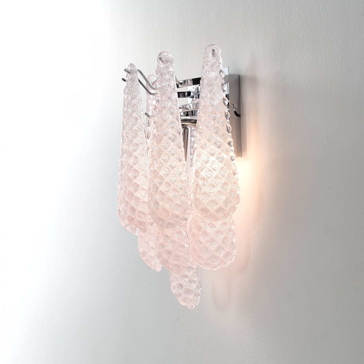 Waffle Wall Sconce | Textured Glass & Chrome | Pink, 29cm Diameter
