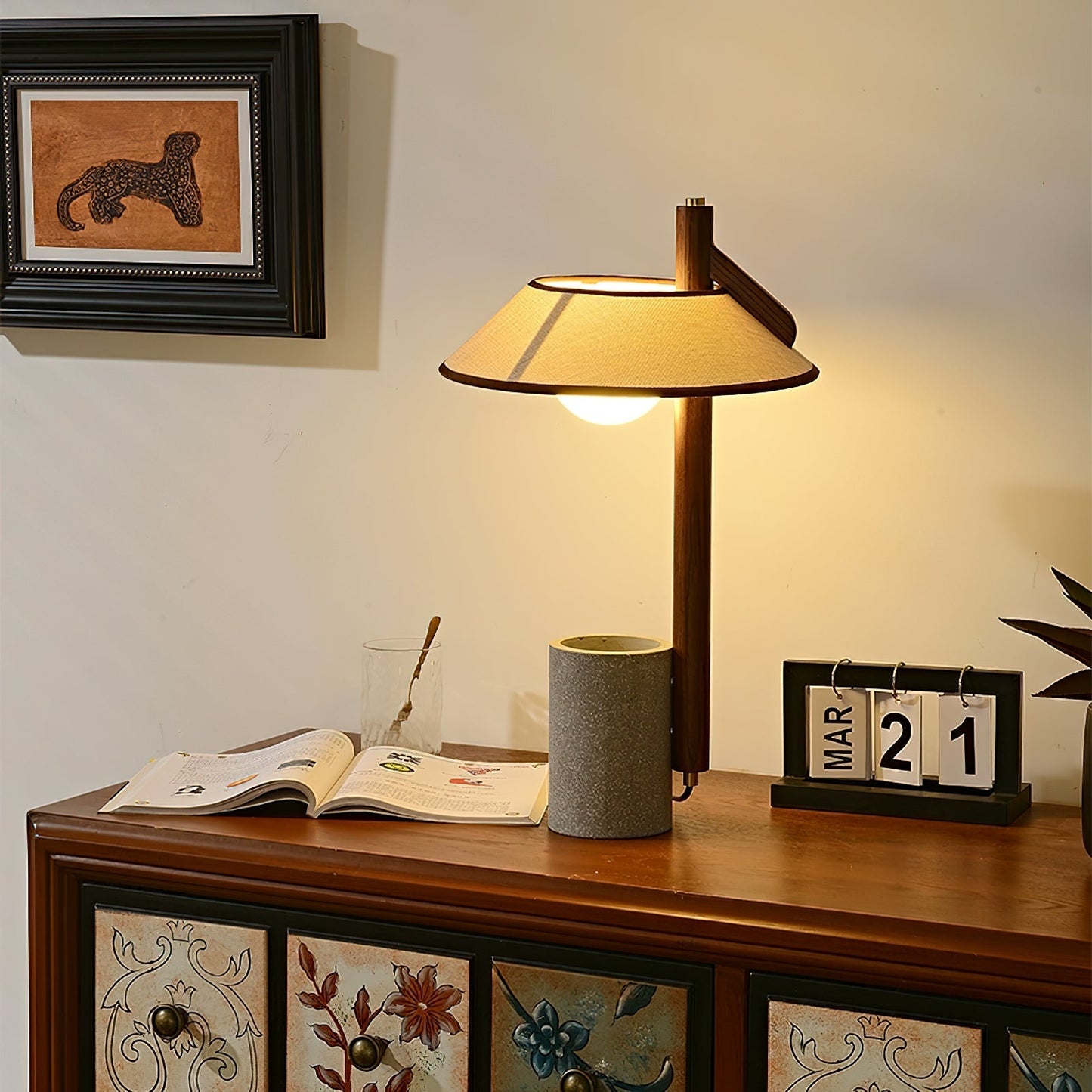 Pinnacle Table Lamp | Natural Wood & Cement | Walnut & Grey