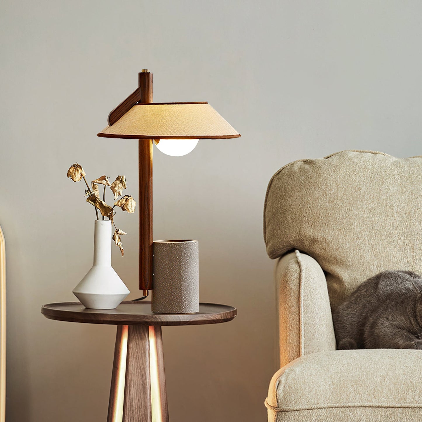 Pinnacle Table Lamp | Natural Wood & Cement | Walnut & Grey