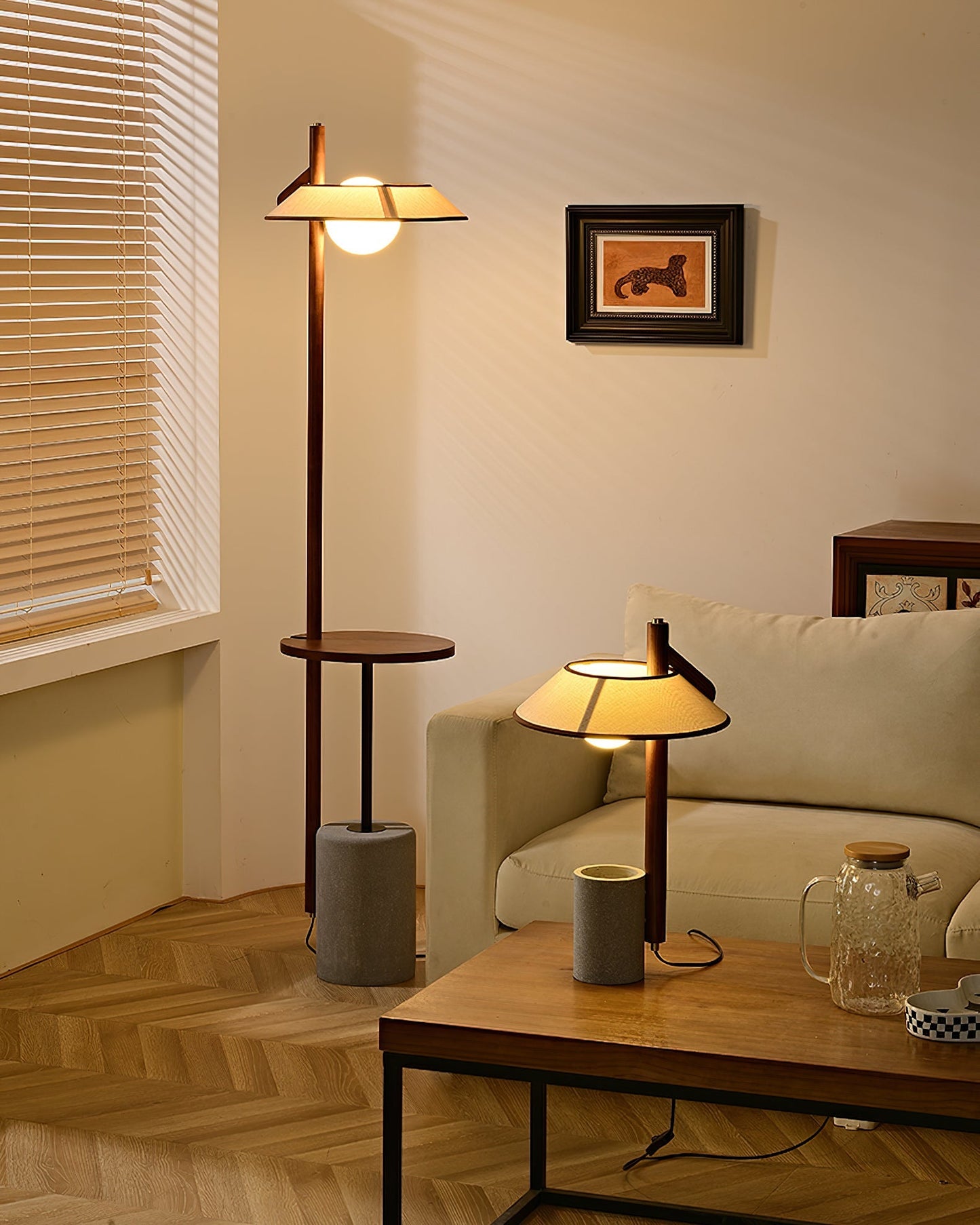 Pinnacle Table Lamp | Natural Wood & Cement | Walnut & Grey