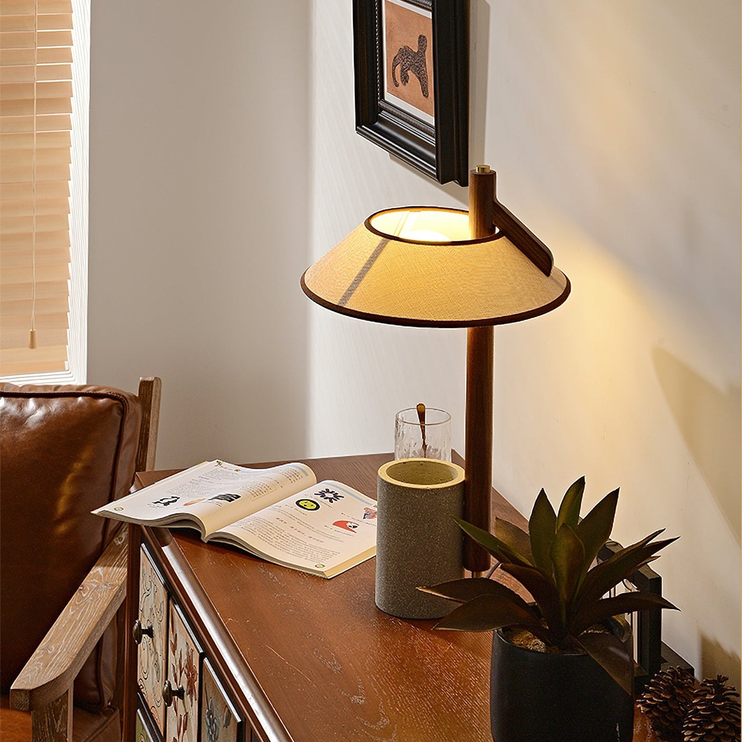 Pinnacle Table Lamp | Natural Wood & Cement | Walnut & Grey