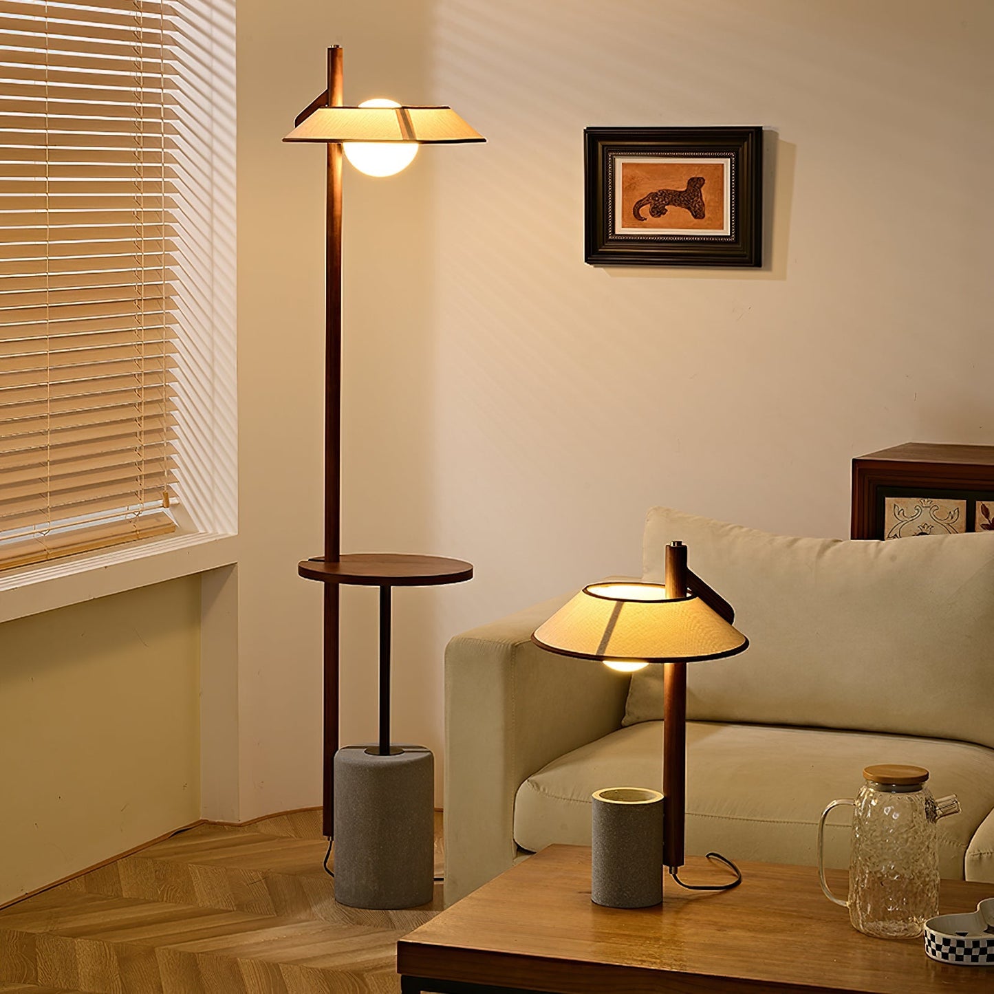 Pinnacle Table Lamp | Natural Wood & Cement | Walnut & Grey