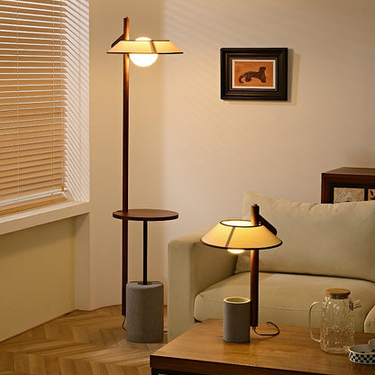 Pinnacle Table Lamp | Natural Wood & Cement | Walnut & Grey