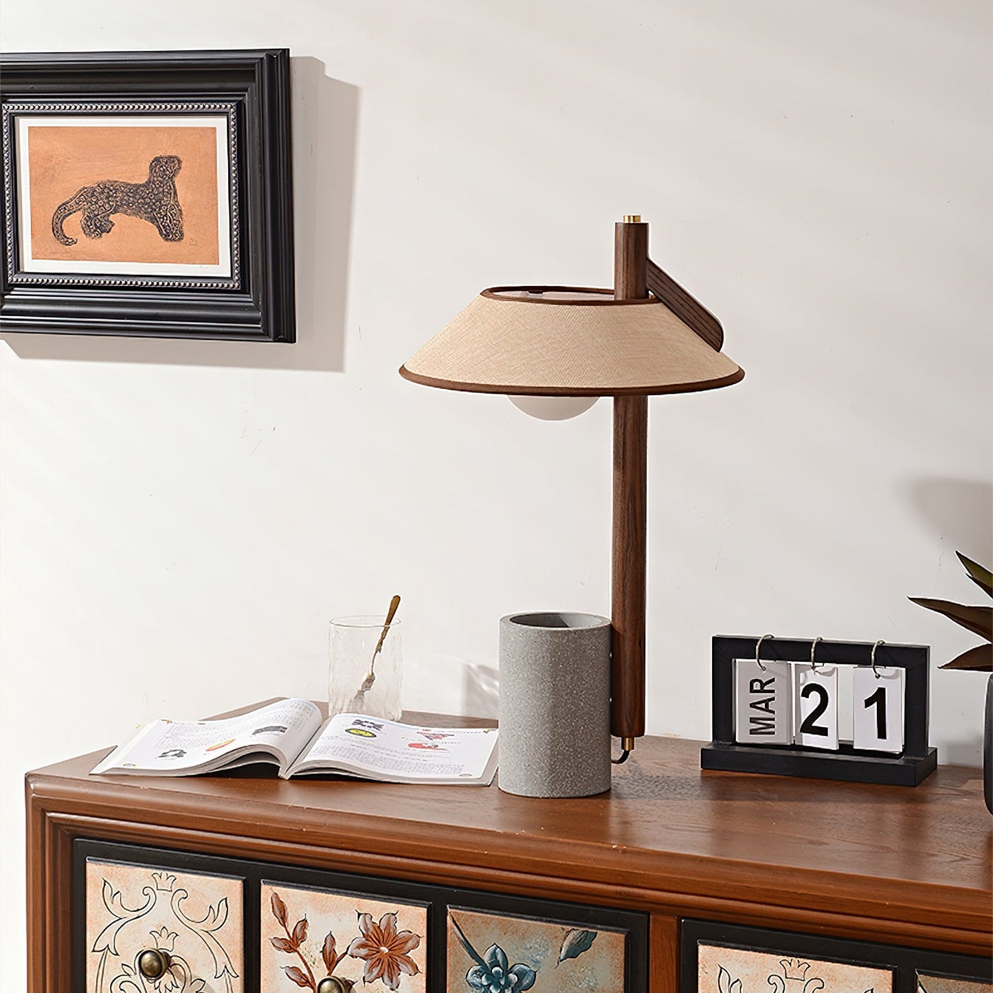 Pinnacle Table Lamp | Natural Wood & Cement | Walnut & Grey