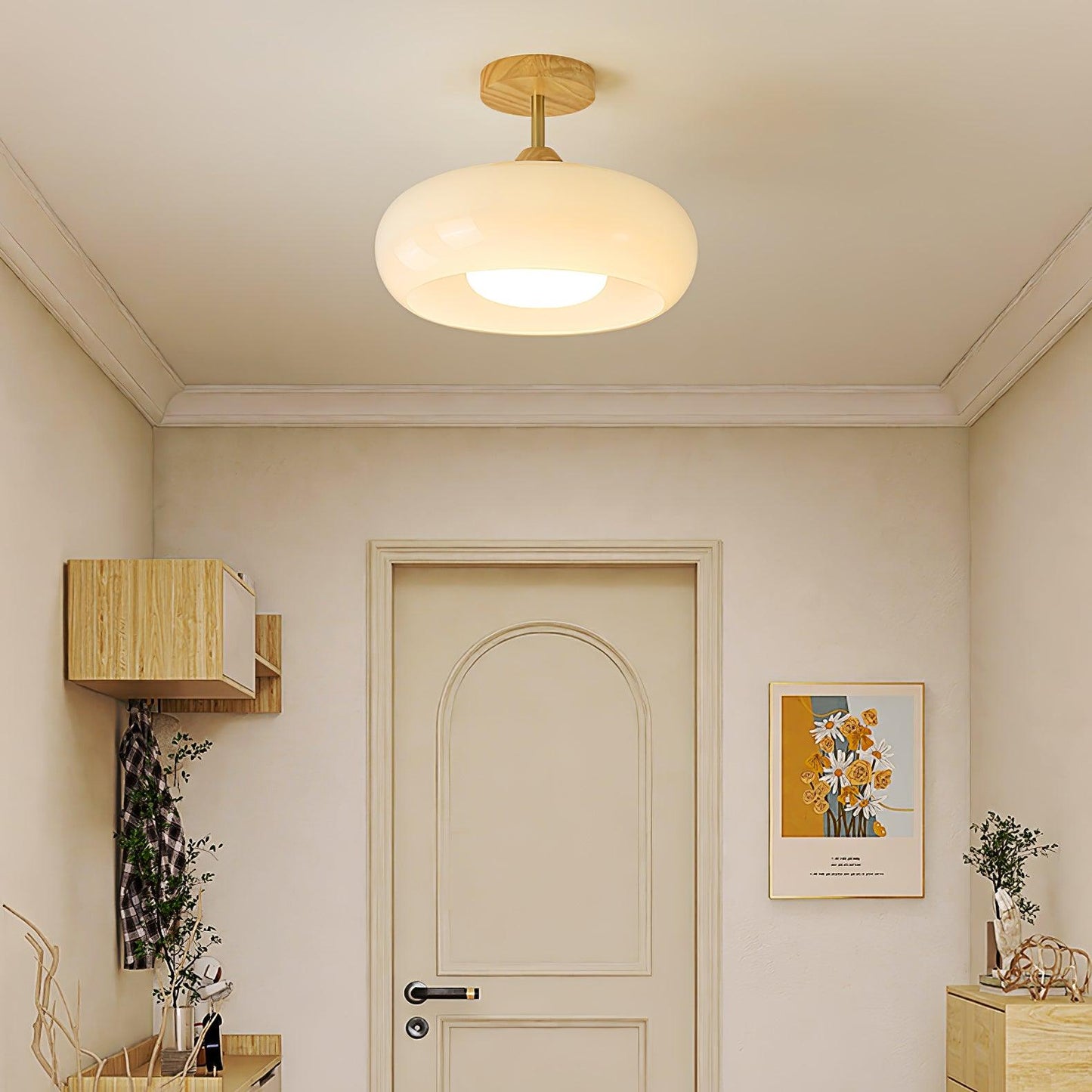 Ceiling Lamp | Brass & Fabric | 50cm Diameter, Retro Style