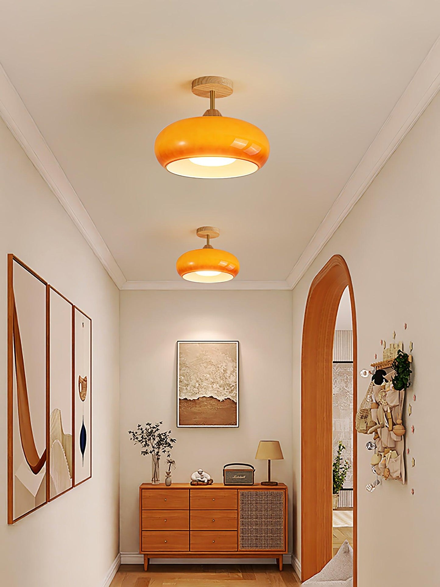 Ceiling Lamp | Brass & Fabric | 50cm Diameter, Retro Style