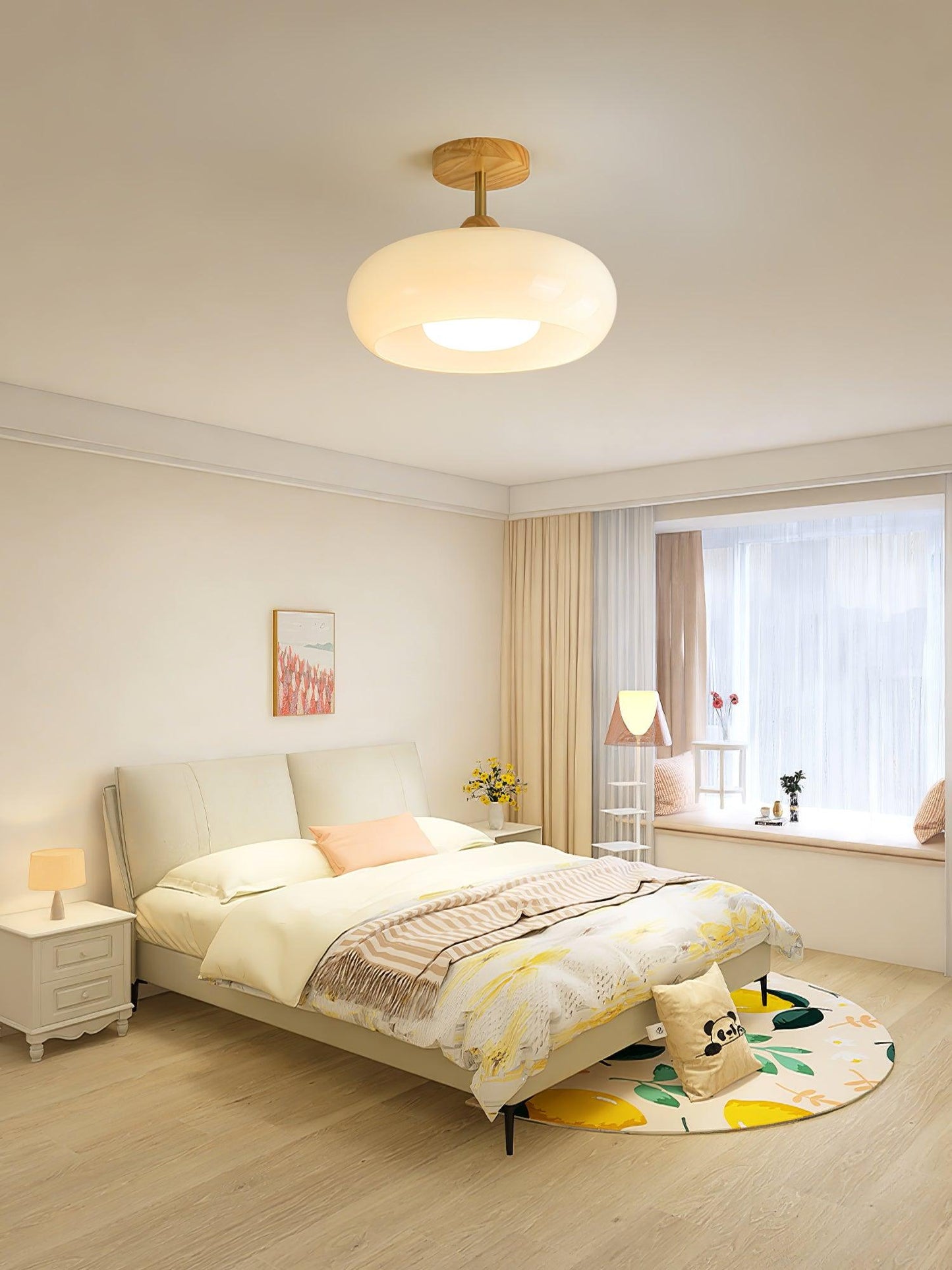 Ceiling Lamp | Brass & Fabric | 50cm Diameter, Retro Style