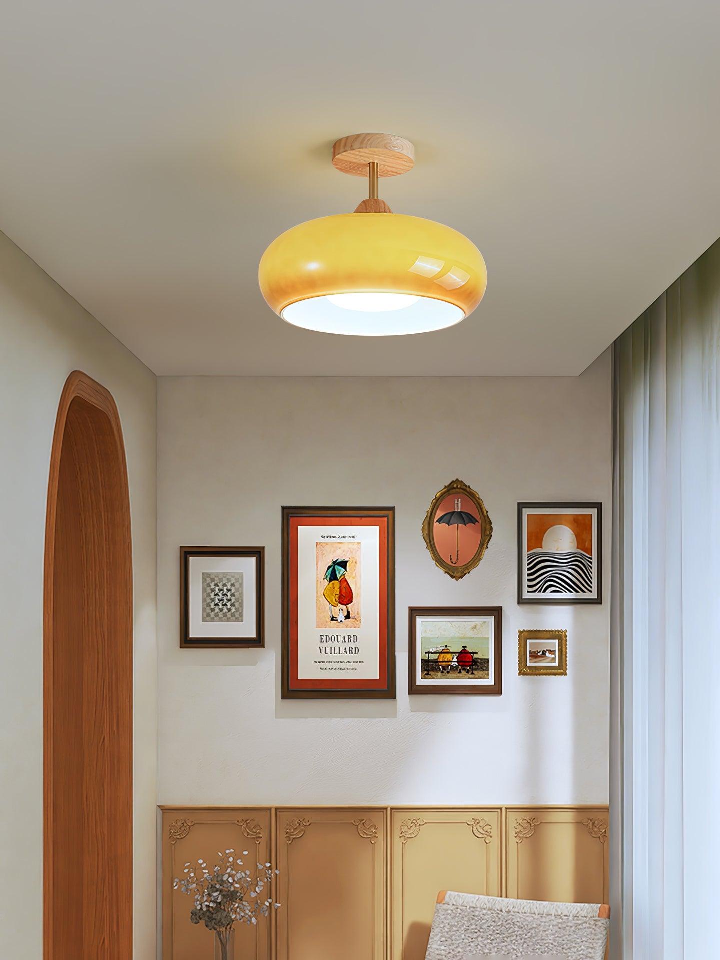 Ceiling Lamp | Brass & Fabric | 50cm Diameter, Retro Style