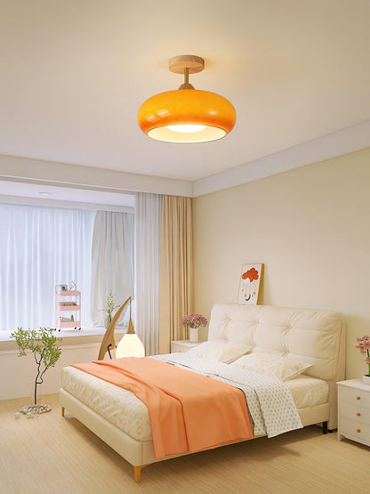 Ceiling Lamp | Brass & Fabric | 50cm Diameter, Retro Style