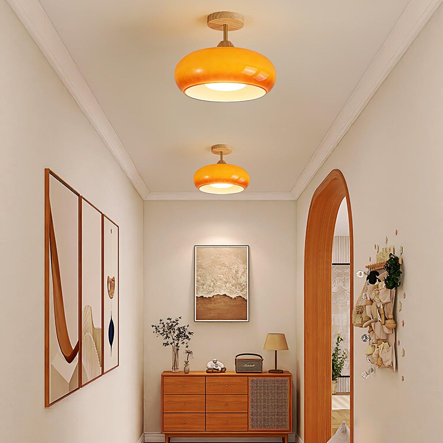 Ceiling Lamp | Brass & Fabric | 50cm Diameter, Retro Style