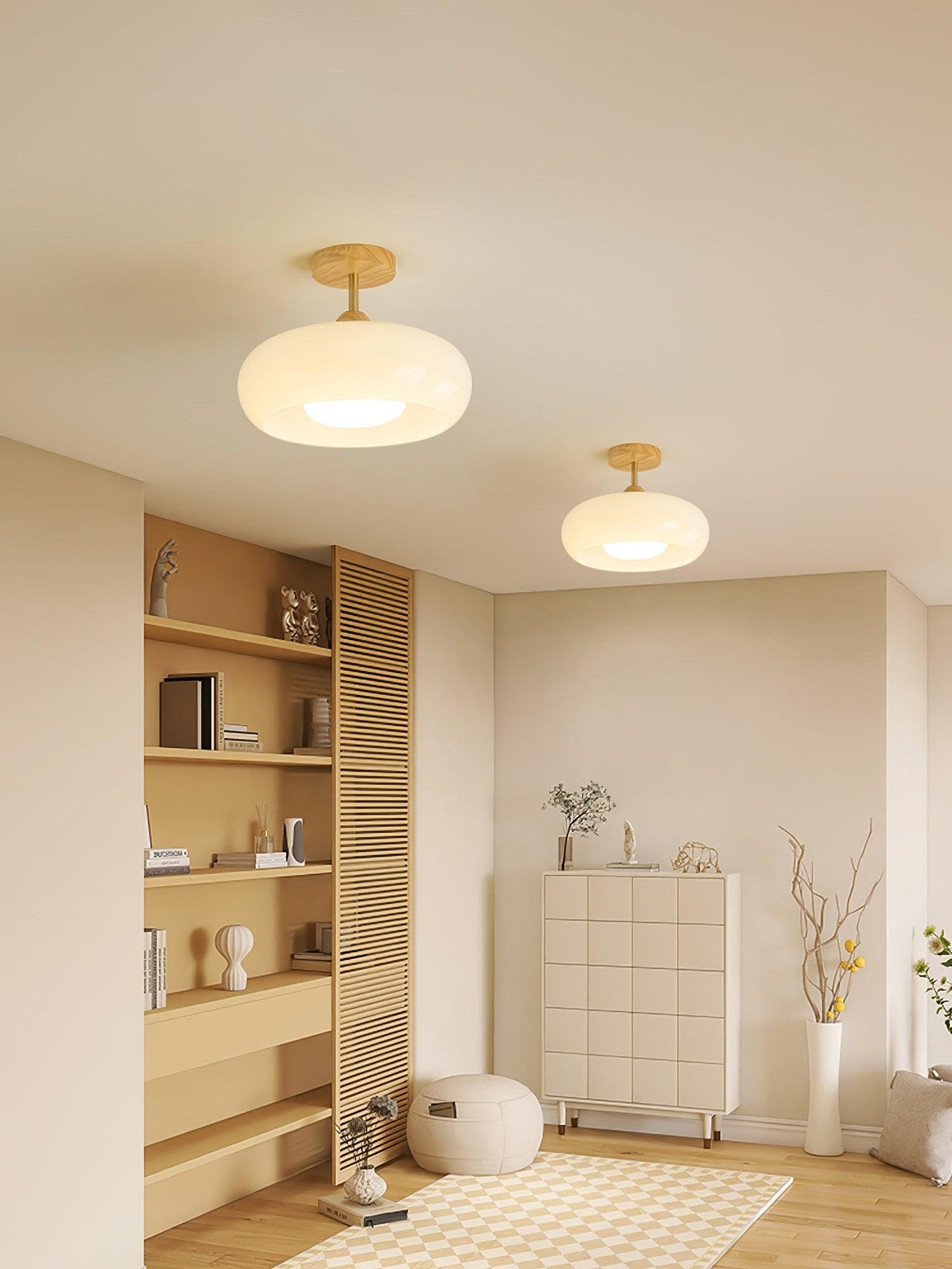 Ceiling Lamp | Brass & Fabric | 50cm Diameter, Retro Style