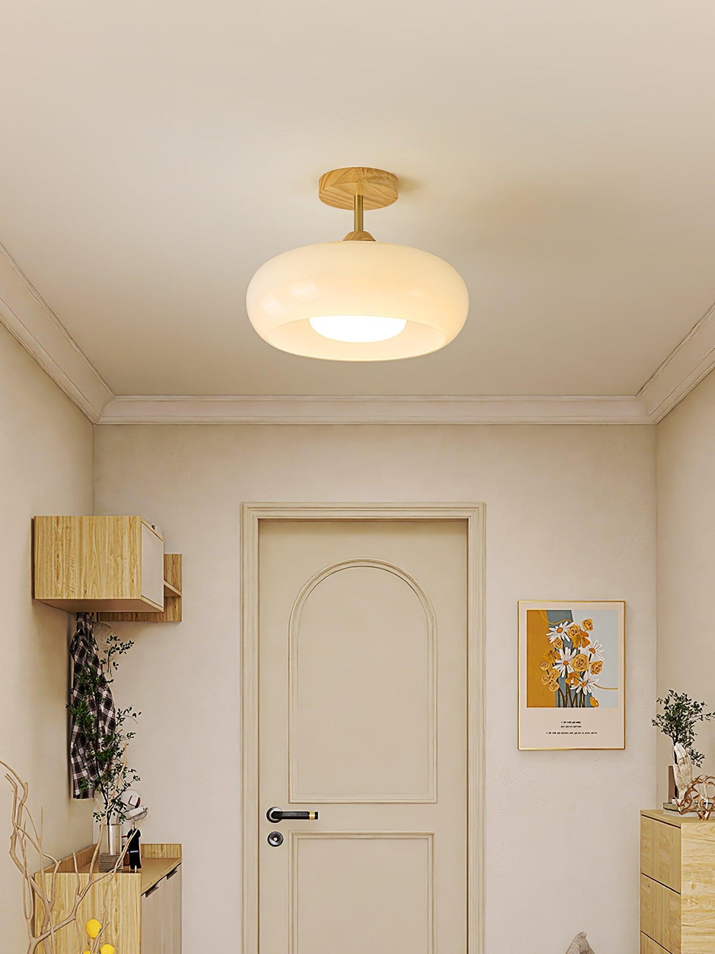 Ceiling Lamp | Brass & Fabric | 50cm Diameter, Retro Style