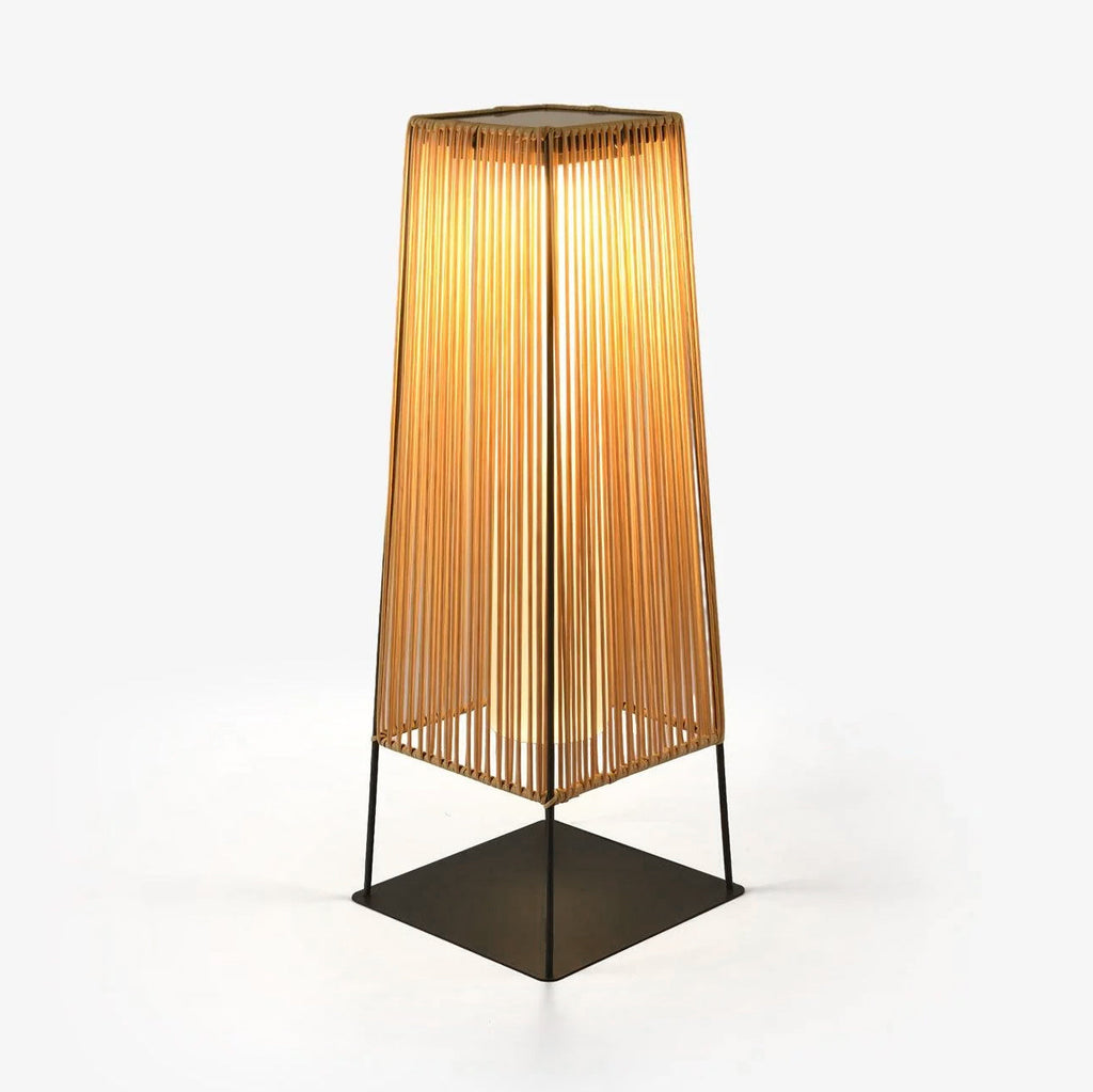 Outdoor Solar Post Light | Plastic Rattan | Black & Yellow