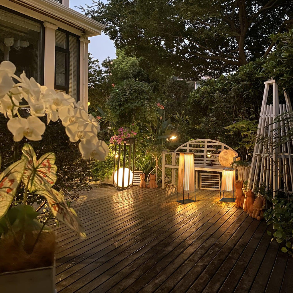 Outdoor Solar Post Light | Plastic Rattan | Black & Yellow