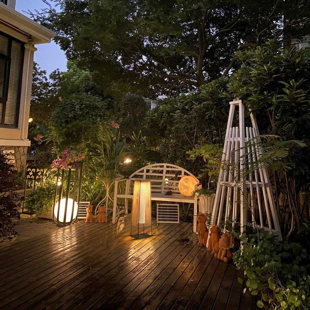 Outdoor Solar Post Light | Plastic Rattan | Black & Yellow