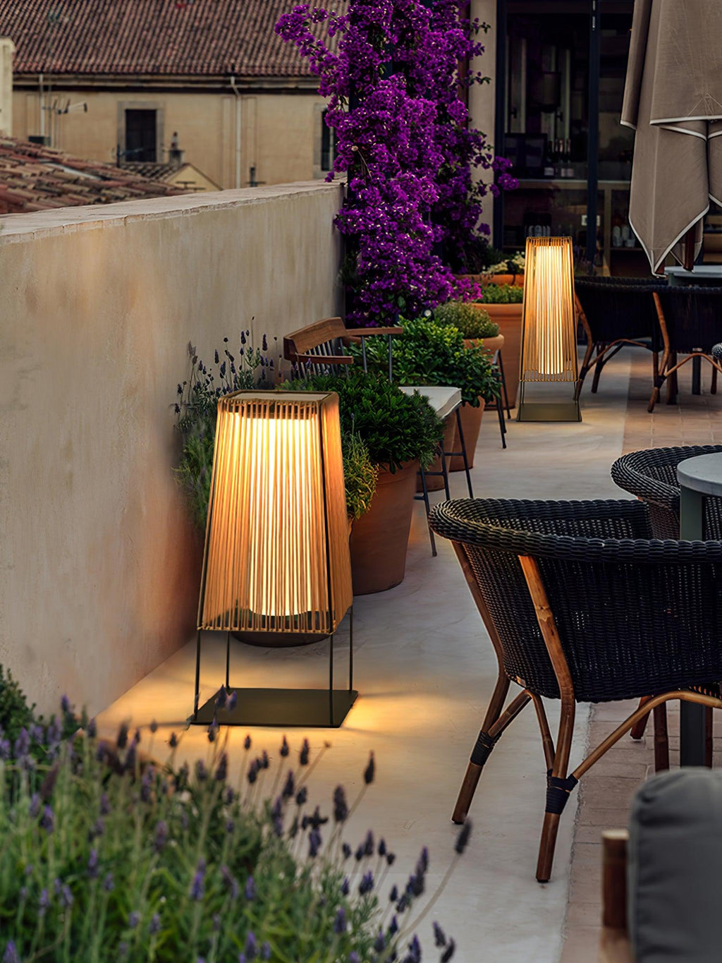 Outdoor Solar Post Light | Plastic Rattan | Black & Yellow